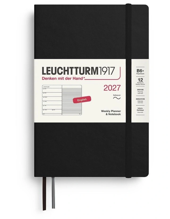 Weekly Planner & Notebook Paperback (B6 ) 2027, Softcover, Ruled, Black image 1