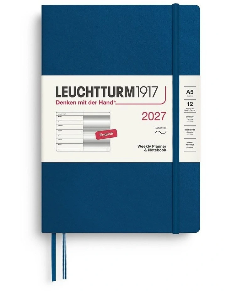 Weekly Planner & Notebook Medium (A5) 2027, Softcover, Ruled,Indigo image 1