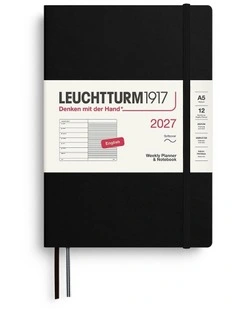Weekly Planner & Notebook Medium (A5) 2027, Softcover, Ruled, Black