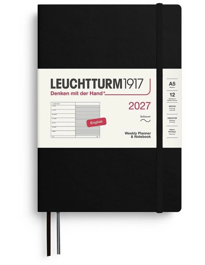 Weekly Planner & Notebook Medium (A5) 2027, Softcover, Ruled, Black image 1