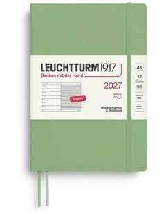 Weekly Planner & Notebook Medium (A5) 2027, Softcover, Ruled, Sage