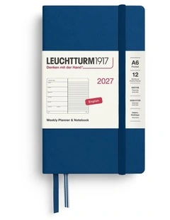 Weekly Planner & Notebook Pocket (A6) 2027, Ruled, Indigo