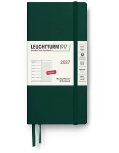 Weekly Planner & Notebook Dotted Wallet (B6  x A6) 2027, Dotted, Forest Green
