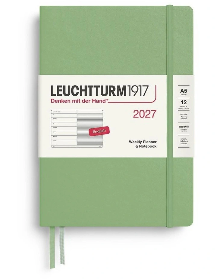Weekly Planner & Notebook Medium (A5) 2027, Ruled, Sage image 1