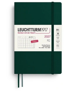 Monthly Planner & Notebook Paperback (B6 ) 2027, 16 Months, Softcover, Forest Green
