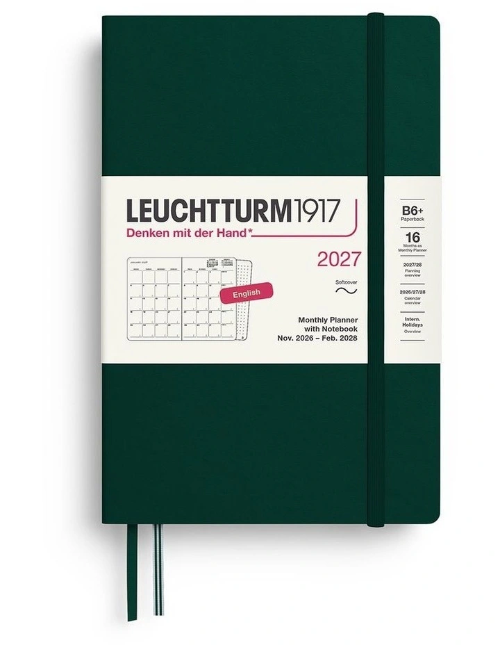 Monthly Planner & Notebook Paperback (B6 ) 2027, 16 Months, Softcover, Forest Green image 1