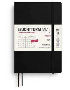 Monthly Planner & Notebook Paperback (B6 ) 2027, 16 Months, Softcover, Black