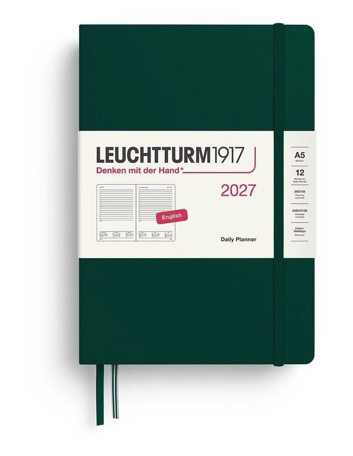 Daily Planner Medium (A5) 2027, Ruled, Forest Green image 1