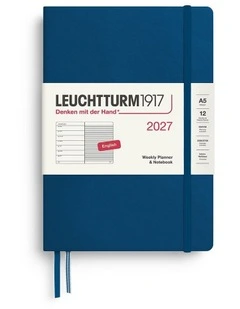 Weekly Planner & Notebook Medium (A5) 2027, Ruled, Indigo