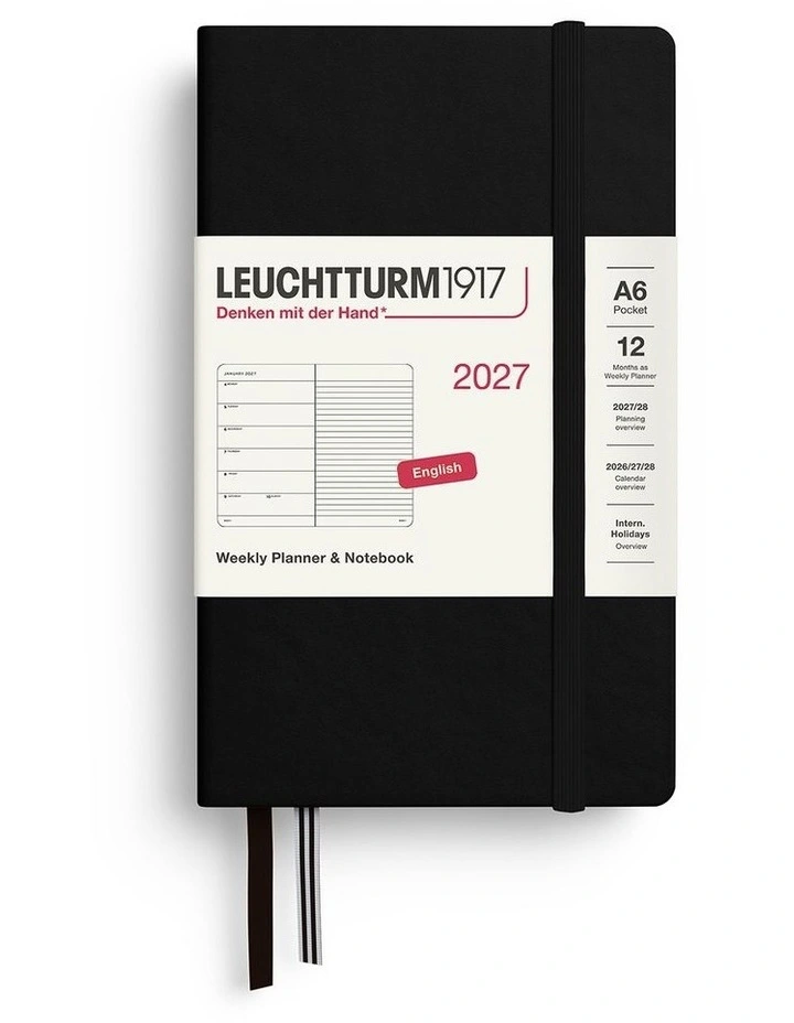 Weekly Planner & Notebook Pocket (A6) 2027, Ruled, Black image 1