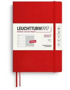 Weekly Planner & Notebook Medium (A5) 2027, Softcover, Ruled, Cherry