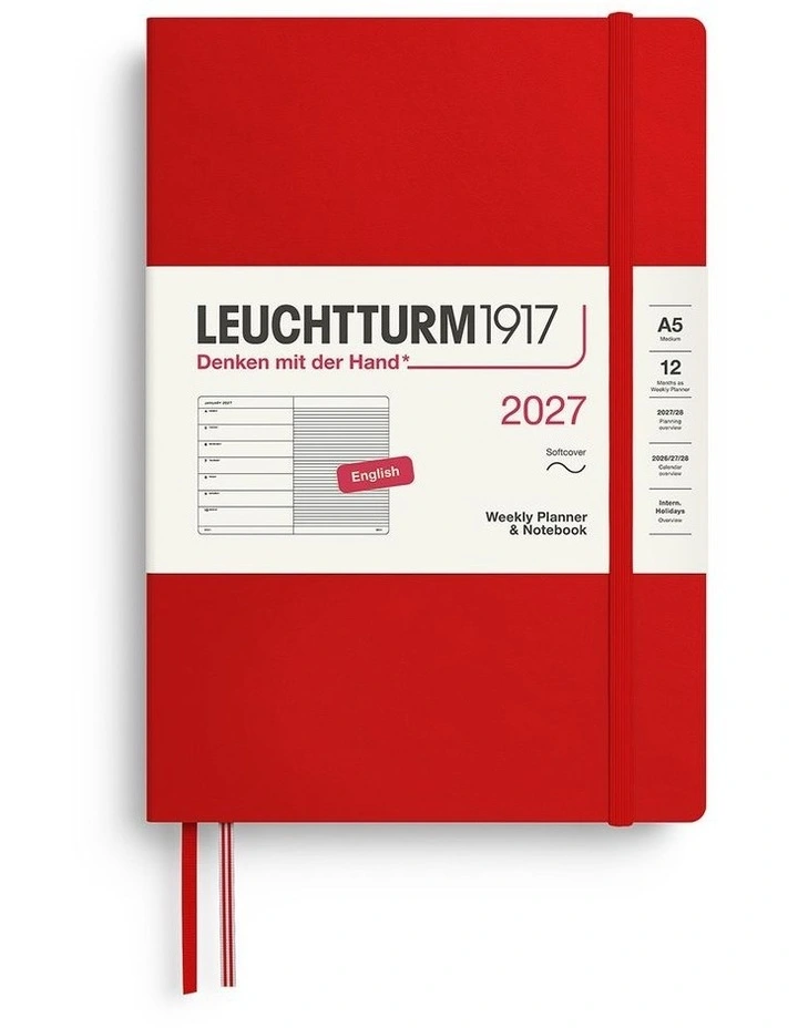 Weekly Planner & Notebook Medium (A5) 2027, Softcover, Ruled, Cherry image 1