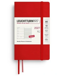 Weekly Planner & Notebook Pocket (A6) 2027, Softcover, Ruled, Cherry
