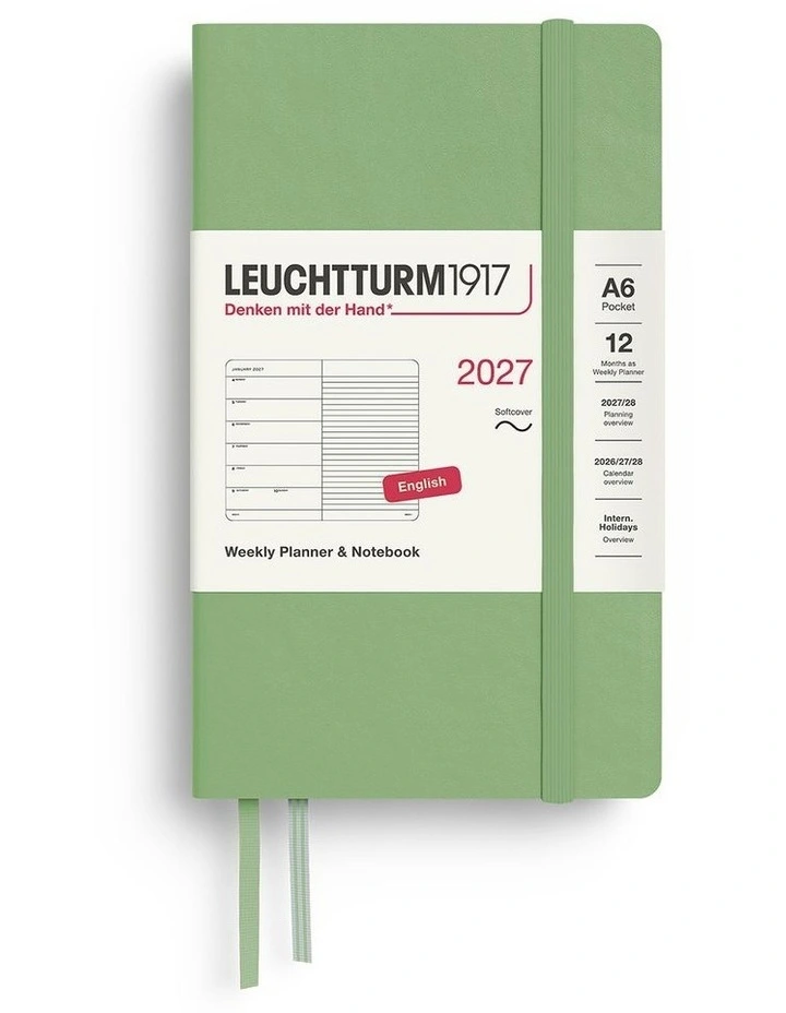 Weekly Planner & Notebook Pocket (A6) 2027, Softcover, Ruled, Sage image 1