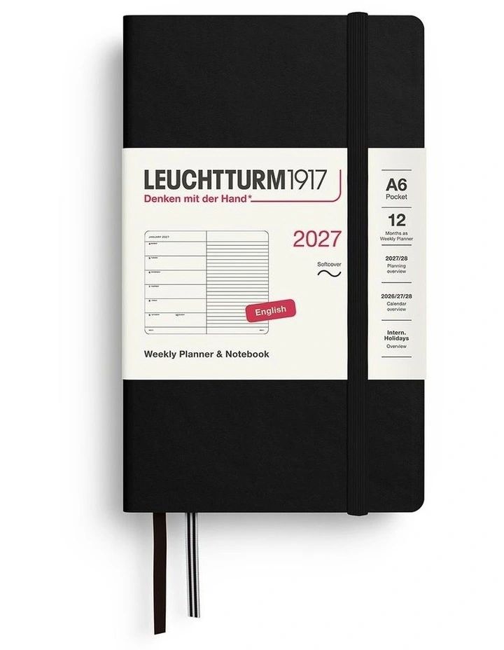 Weekly Planner & Notebook Pocket (A6) 2027, Softcover, Ruled, Black image 1