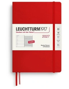 Weekly Planner & Notebook Medium (A5) 2027, Ruled, Cherry
