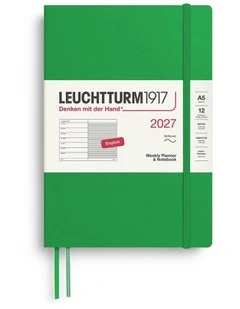 Weekly Planner & Notebook Medium (A5) 2027, Softcover, Ruled, Spring Leaf