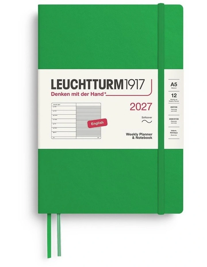 Weekly Planner & Notebook Medium (A5) 2027, Softcover, Ruled, Spring Leaf image 1