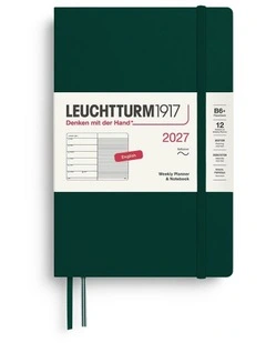 Weekly Planner & Notebook Paperback (B6 ) 2027, Softcover, Ruled, Forest Green