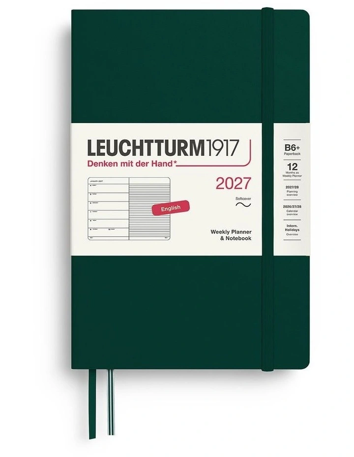 Weekly Planner & Notebook Paperback (B6 ) 2027, Softcover, Ruled, Forest Green image 1