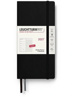 Weekly Planner & Notebook Dotted Wallet (B6  x A6) 2027, Dotted, Black