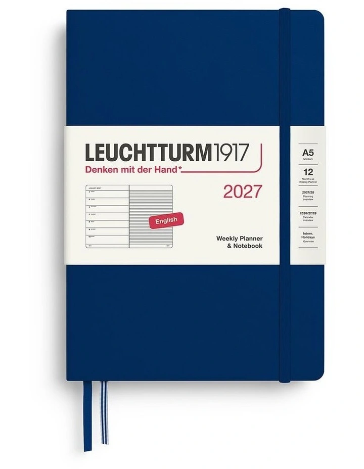 Weekly Planner & Notebook Medium (A5) 2027, Ruled, Navy image 1
