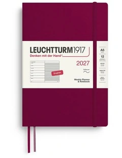 Weekly Planner & Notebook Medium (A5) 2027, Softcover, Ruled, Port Red
