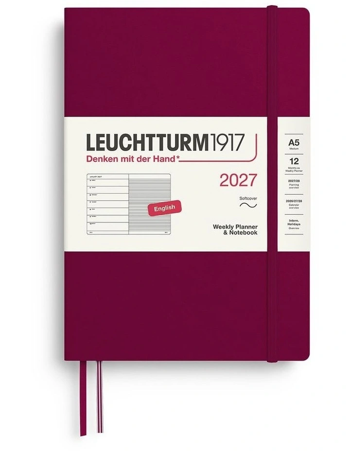 Weekly Planner & Notebook Medium (A5) 2027, Softcover, Ruled, Port Red image 1