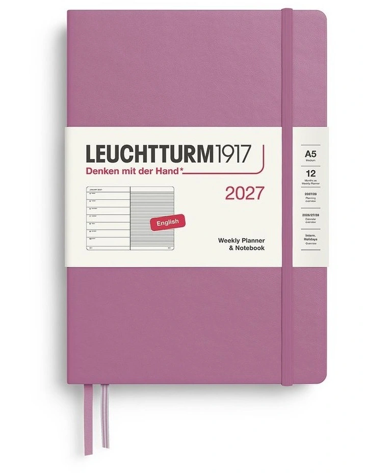 Weekly Planner & Notebook Medium (A5) 2027, Ruled, Dusty Rose image 1