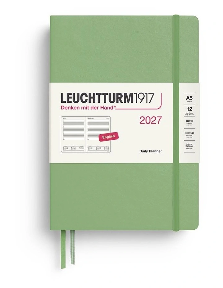 Daily Planner Medium (A5) 2027, Ruled, Sage image 1
