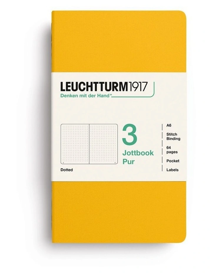 Jottbook pur (A6), 64 numbered pages, dotted, Sunflower, pack of 3 image 1