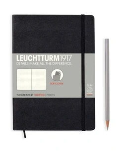 Notebook Medium (A5) Softcover, 121 Numbered Pages, Dotted, Black