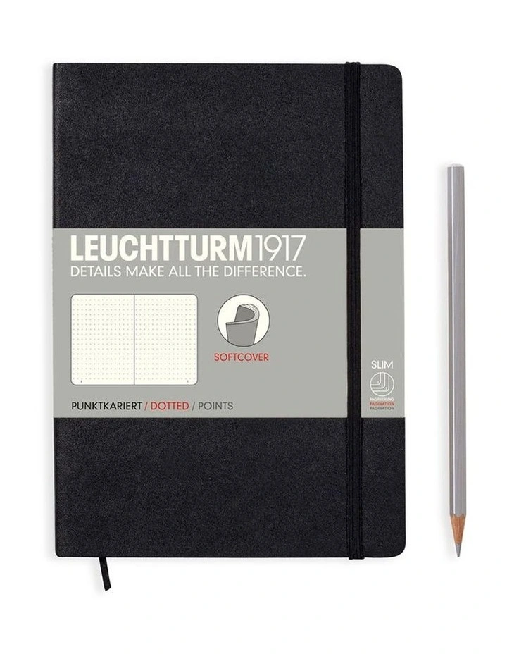 Notebook Medium (A5) Softcover, 121 Numbered Pages, Dotted, Black image 1