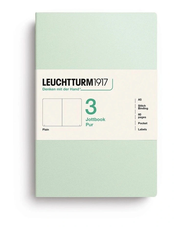 Jottbook pur (A5), 80 numbered pages, plain, Mint Green, pack of 3 image 1