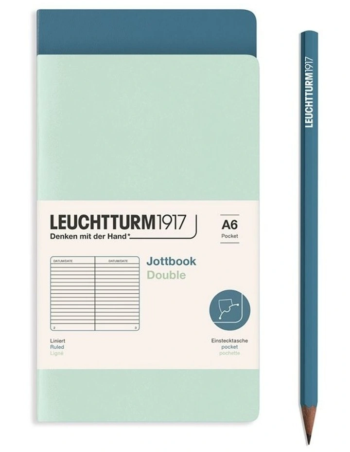 Jotbook (A5) Mint Green and Stone Blue, ruled, 59 pages, double pack image 1