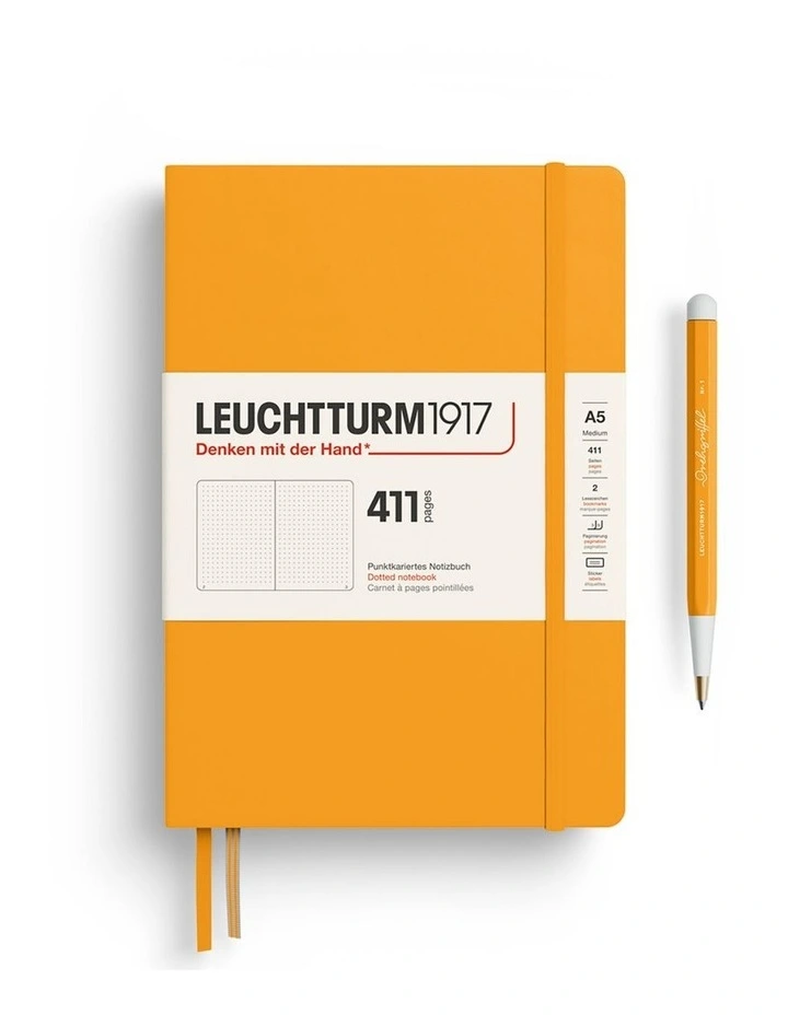 Notebook Medium (A5) Hardcover, 411 Numbered pages, Dotted, Rising Sun image 1