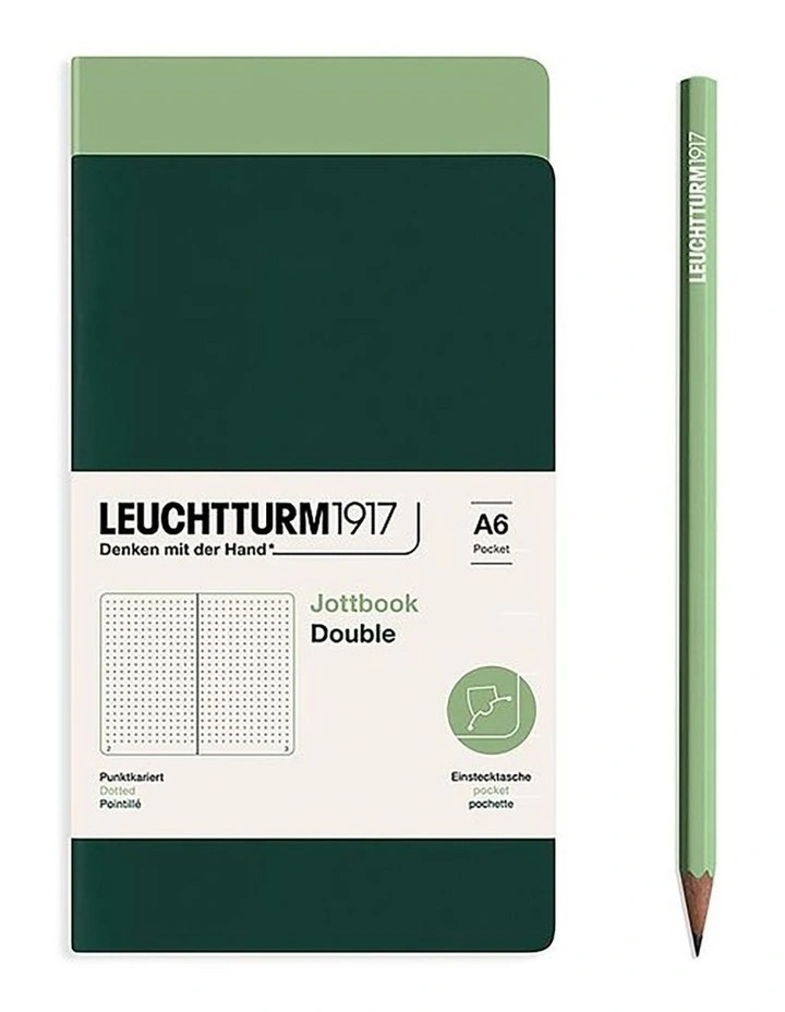 Jottbook (A6) 59 numbered pages, dotted, sage and forest green, in a double pack image 1