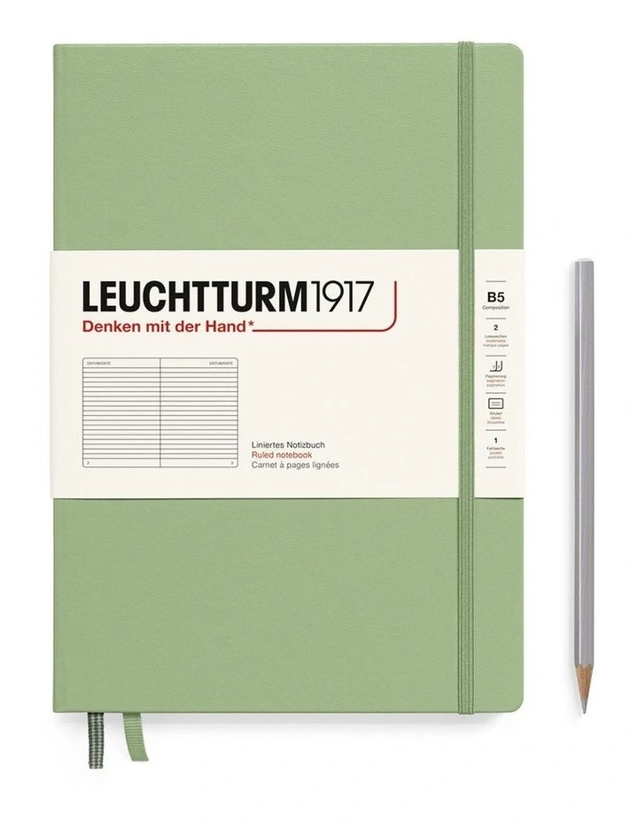 Notebook Hardcover composition (B5), 219 Numbered pages, Ruled, Sage image 1