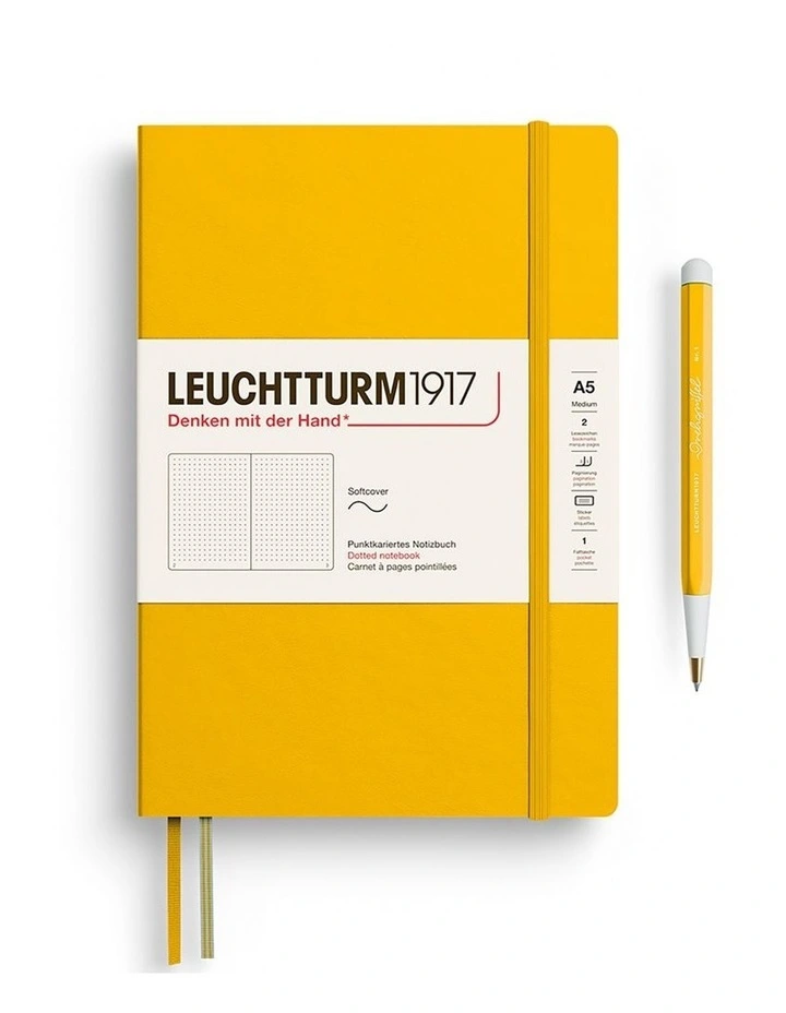 Notebook Medium (A5), Softcover, 123 numbered pages, Sunflower, dotted image 1