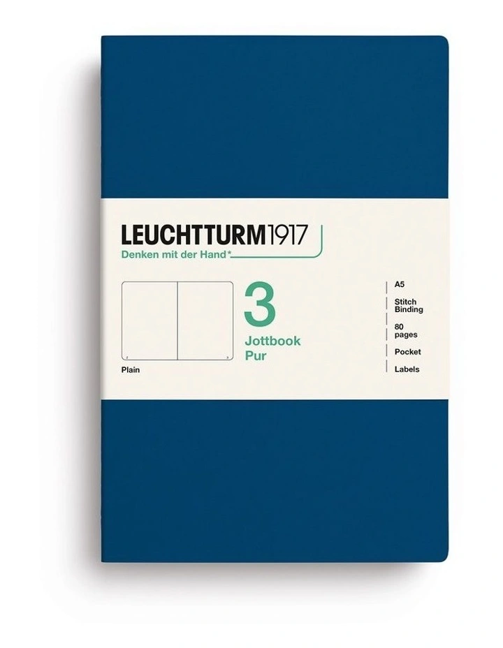 Jottbook pur (A5), 80 numbered pages, plain, Indigo, pack of 3 image 1