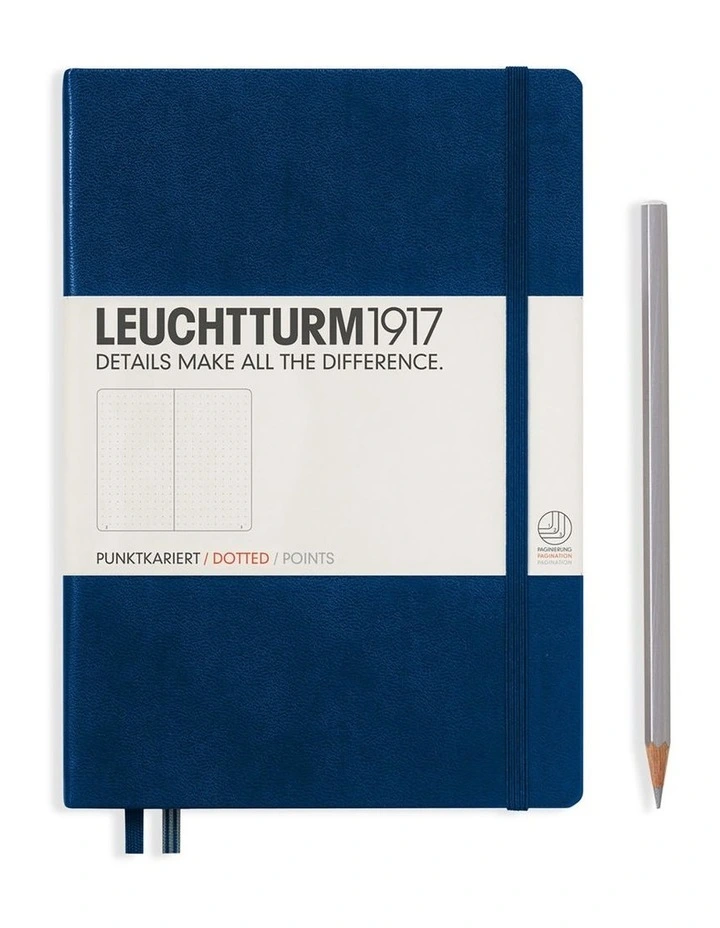 Notebook Medium (A5) Hardcover, 249 Numbered Pages, Dotted, Navy image 1