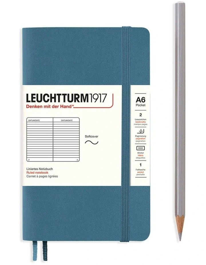 Notebook Softcover Pocket (A6), 123 pages, Ruled, Stone Blue image 1