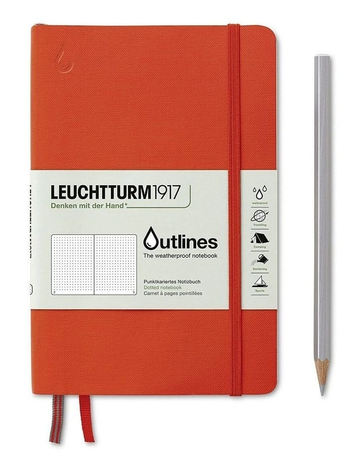 Outlines Weatherproof Notebook Paperback B6 , 150g/m nautical chart paper, 89p, Signal Orange, Dott image 1