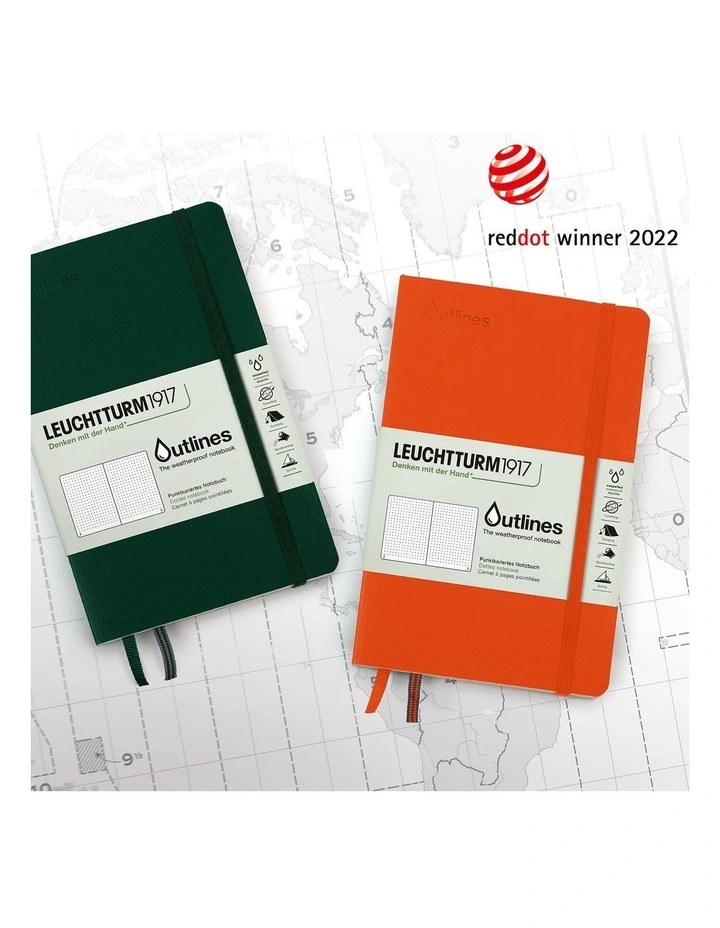 Outlines Weatherproof Notebook Paperback B6 , 150g/m nautical chart paper, 89p, Signal Orange, Dott image 2