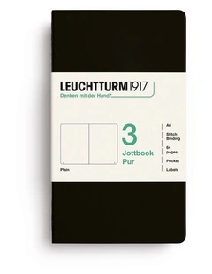 Jottbook pur (A6), 64 numbered pages, plain, Black, pack of 3