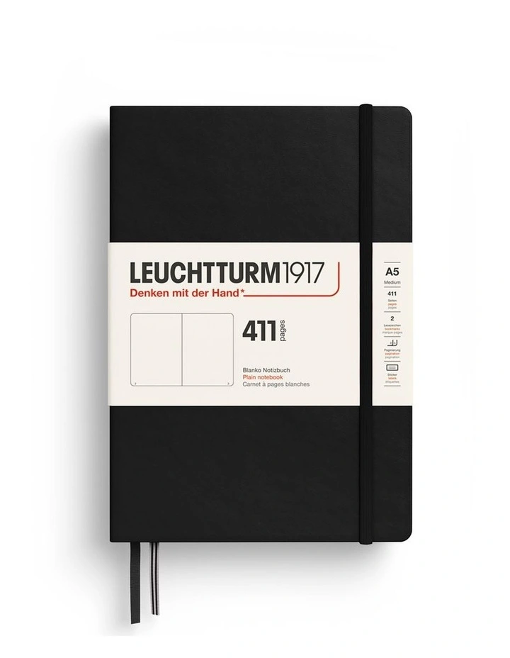 Notebook Medium (A5) Hardcover, 411 Numbered Pages, Plain, Black image 1