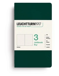 Jottbook pur (A6), 64 numbered pages, dotted, Forest Green, pack of 3