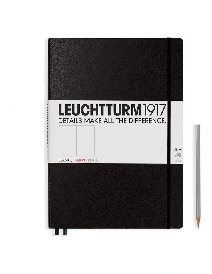 Notebook Master Slim (A4 ) Hardcover, 121 Numbered Pages, Plain, Black image 1