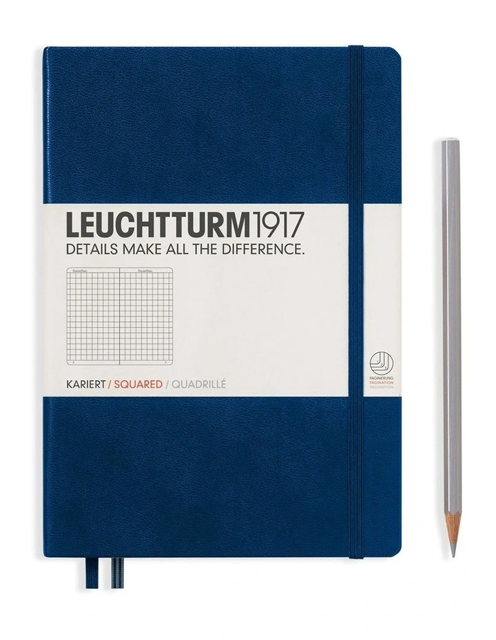 Notebook Medium (A5) Hardcover, 249 Numbered Pages, Squared, Navy image 1