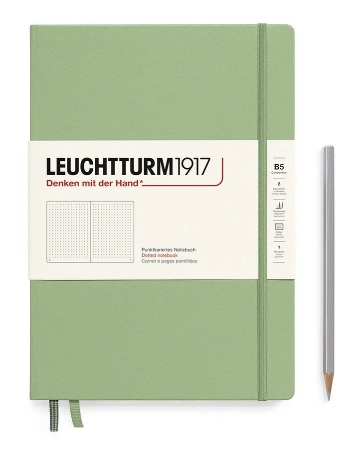 Notebook Hardcover composition (B5), 219 Numbered pages, Dotted, Sage image 1